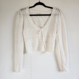 For Love & Lemons Blanca Crochet Tie Front Sweater White Crop Cardigan Boho